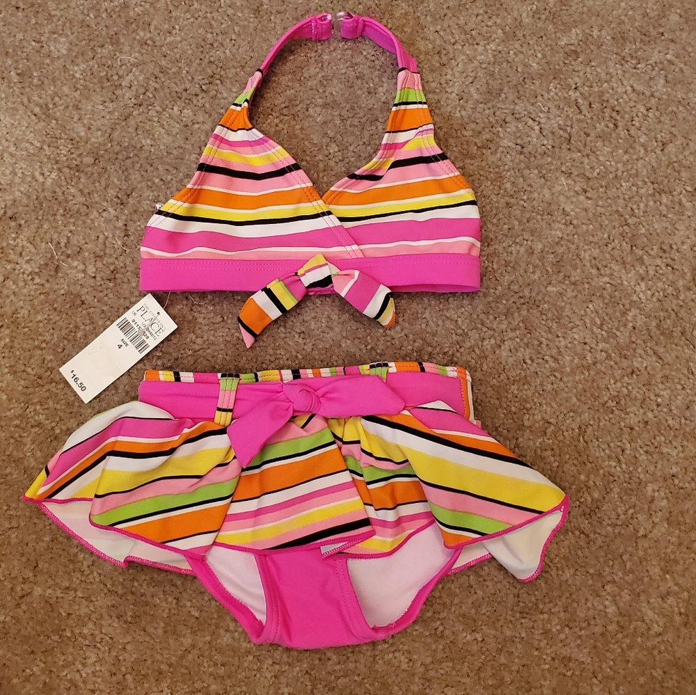 NWT The Childrens Place Colorful Striped Bikini Sz 4